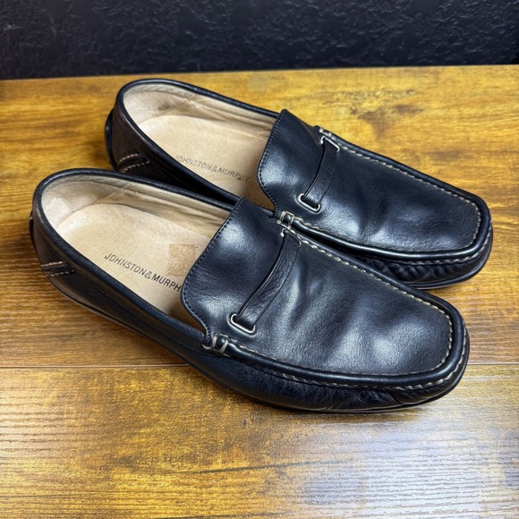 Johnston & Murphy Black Leather Slip On Loafers Dress Driving Shoes Size 8.5M - Picture 1 of 7
